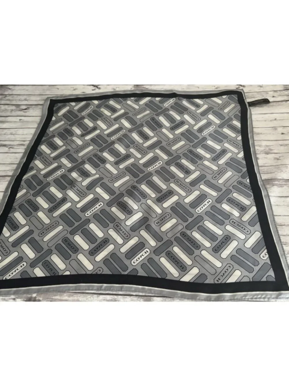 Vintage Coach Silk Scarf Square 21” Grey Black White Geometric Design Neck